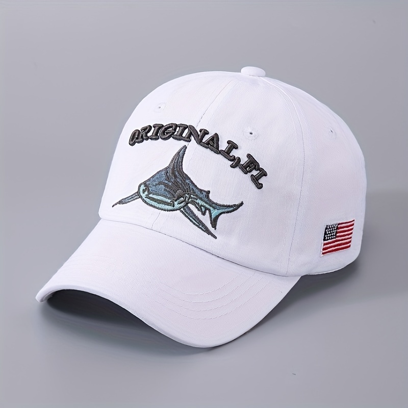 Distressed Shark Embroidery Baseball Cap Vintage Sun Hat