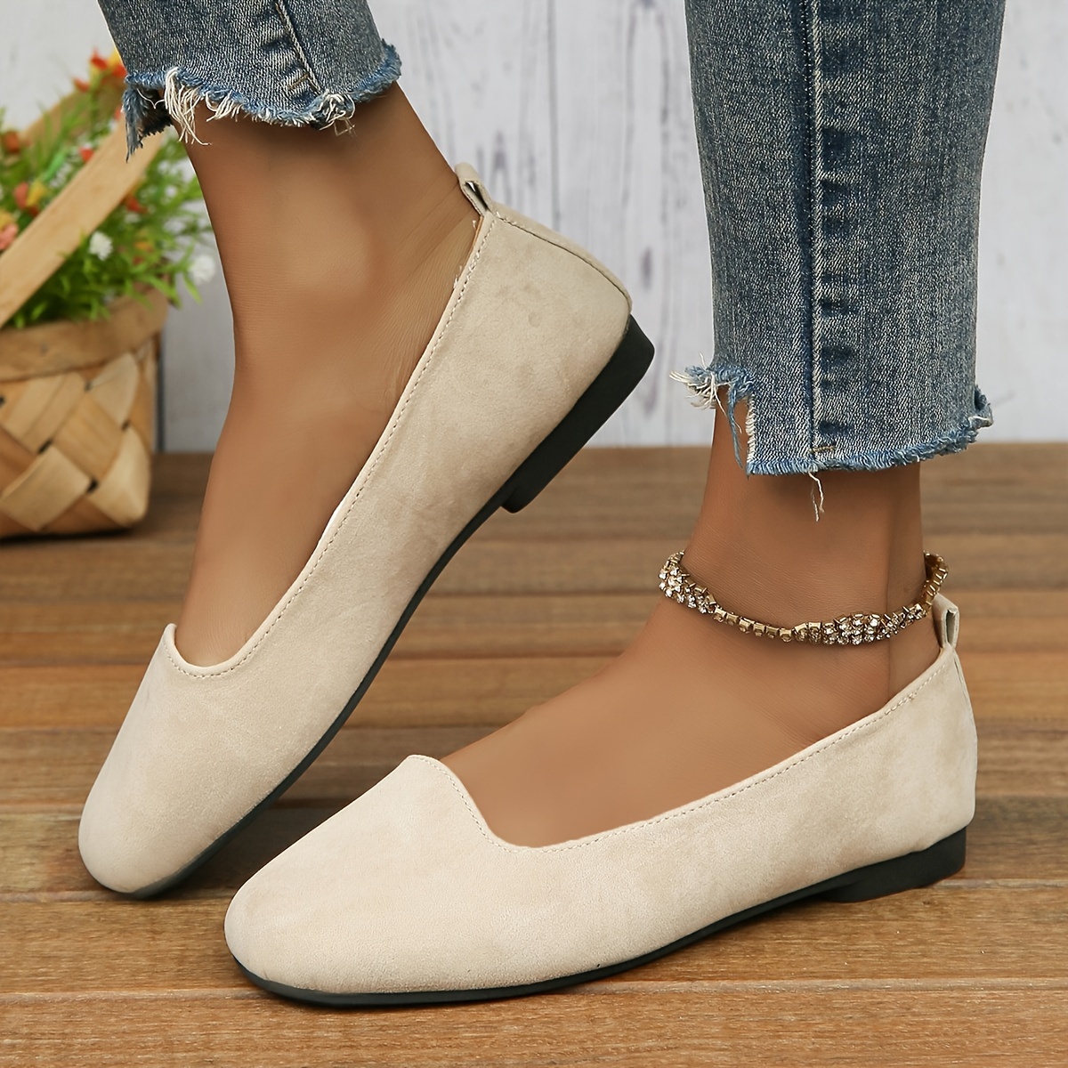 Women's Solid Color Flat Shoes Casual Slip Flat Shoes - Temu Canada