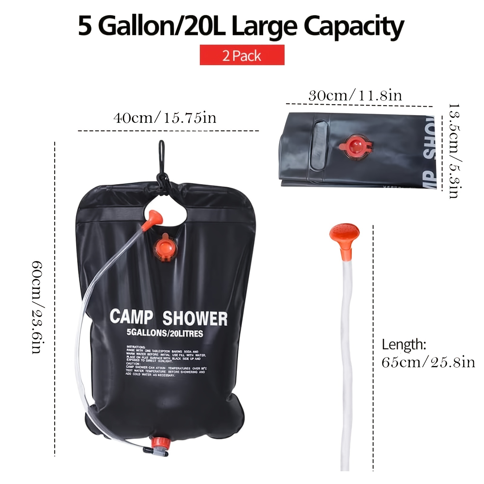 5 Gallon Portable Solar Shower Bag With Removable Hose And - Temu