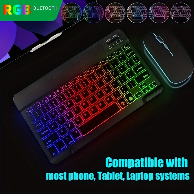 Clavier pour tablette Android iOS Windows souris sans fil Bluetooth  arc-en-ciel