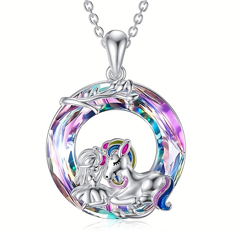 Unicorn Crystal Round Necklace for Men