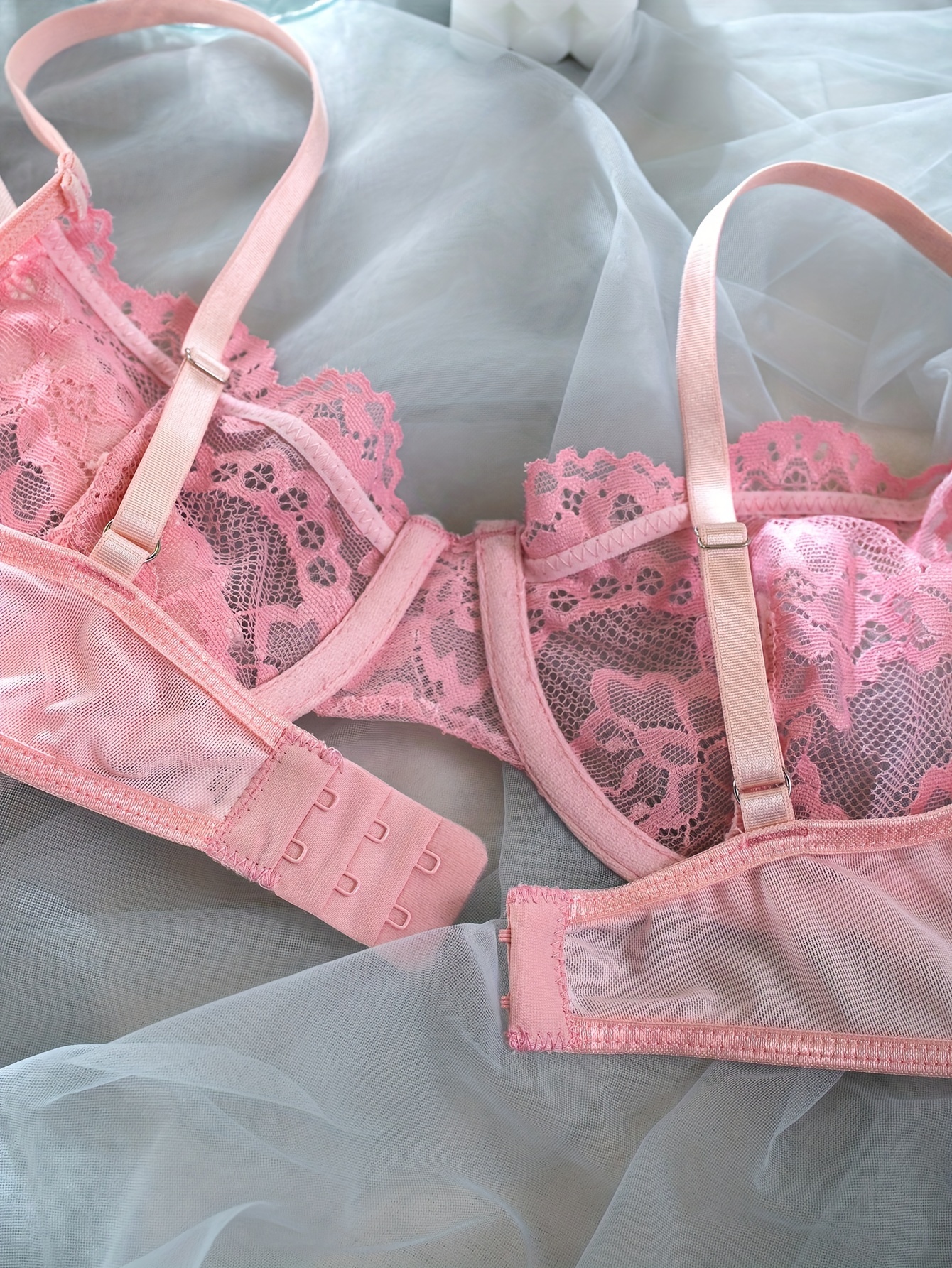 Lingerie For Women Pink Lace Bra Set Transparent Fancy Underwear 2