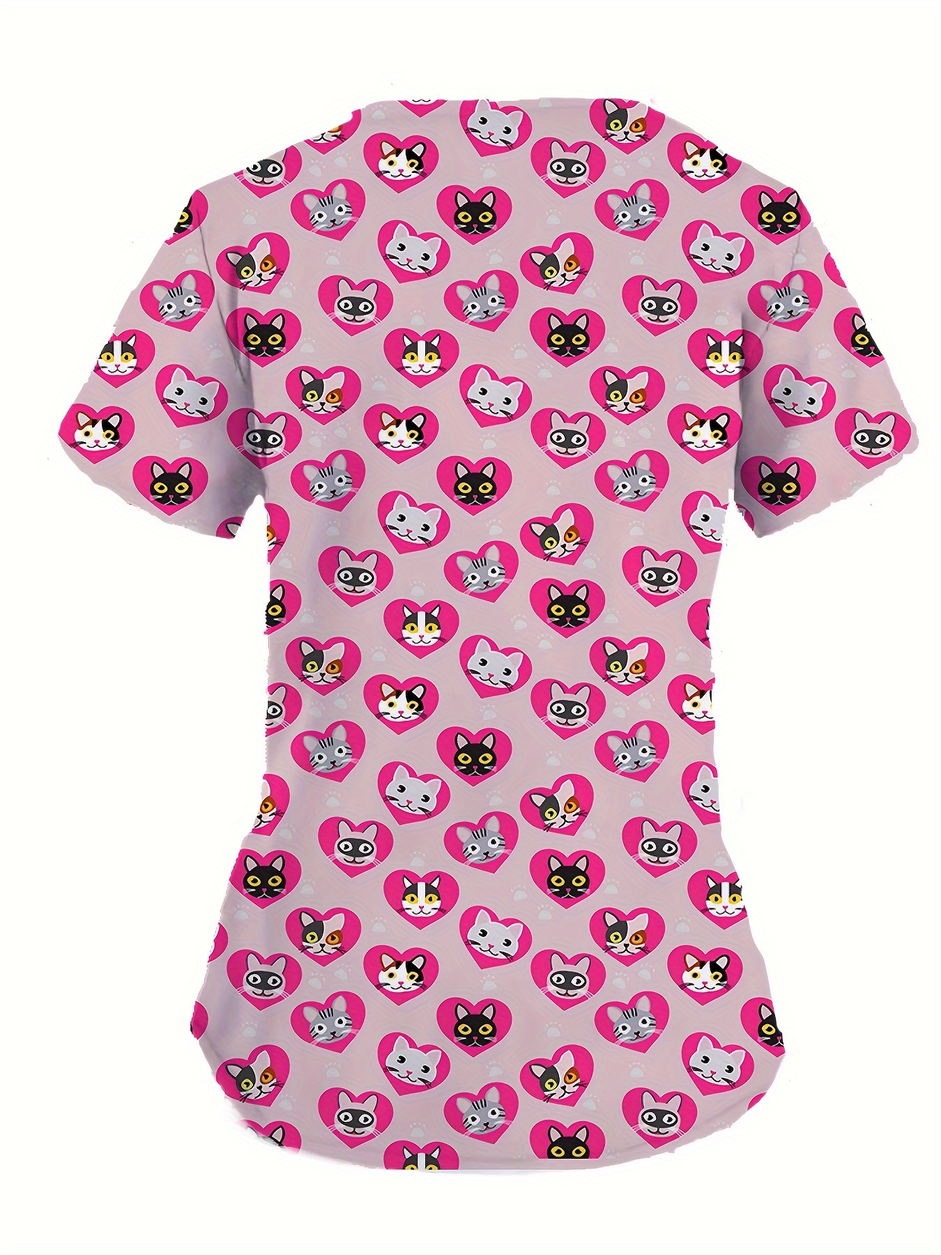 Cute Elephant Print Stretchy Scrubs Top Functional Patched - Temu