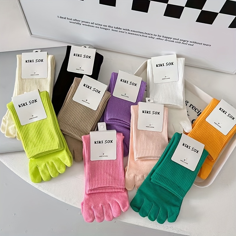 Solid Color Five toe Split Calf Socks Breathable Casual - Temu