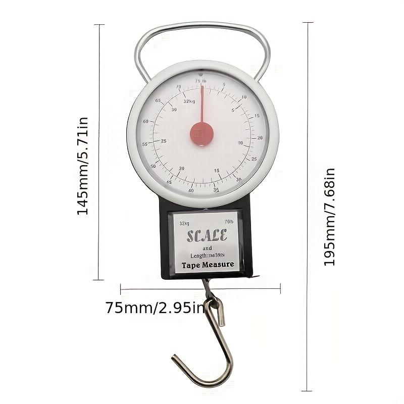 Compact Portable Luggage Scale Tape Measure 75 LB Hanging Travel