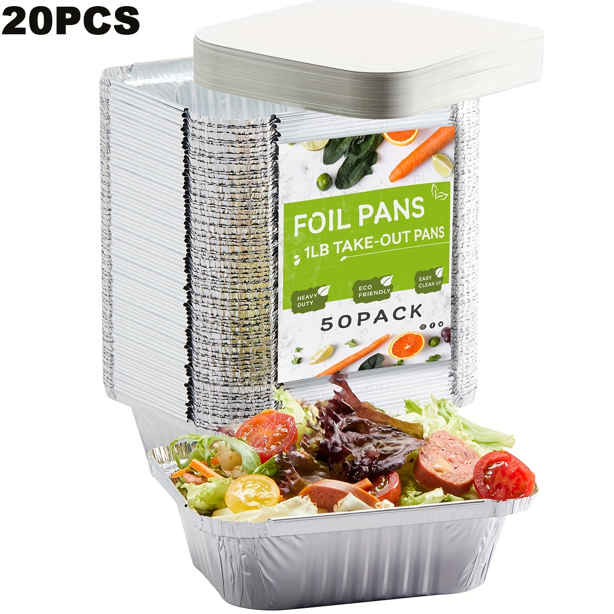 Aluminum Pans Take Out Containers with Lids (50 Pack) 2 Lb Disposable  Aluminum Foil Oblong Pans with Cardboard Covers - To Go Food Storage  Containers