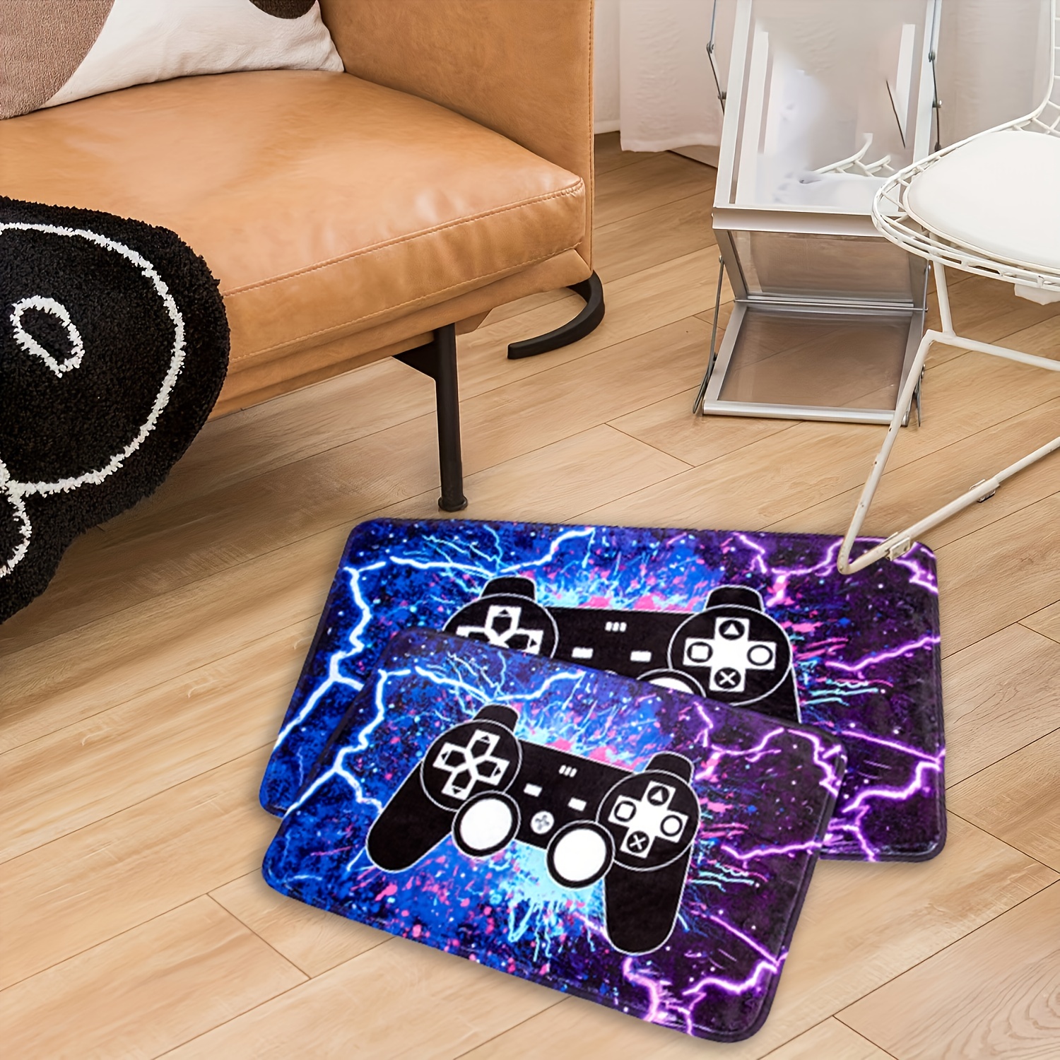 Gamer Video Games Area Rug - Purple Gamepad Pattern Carpet for Boys Bedroom