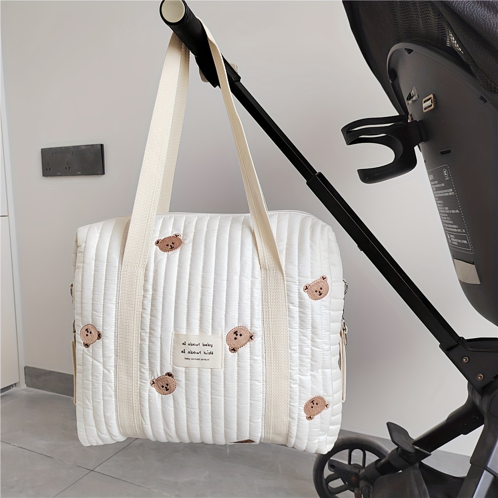 Cotton Mom Bag Organizer Cute Bear Embroidery Mommy Bag Zipper Newborn Baby  Diaper Bag Nappy Pouch Travel Stroller Storage Bags