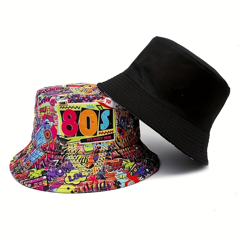 Retro Nostalgic 90S Print Bucket Hat Male Spring Summer Double-sided  Hip-hop Magnetic Strap Sun Hat Beach Basin Hat For Men And Women, Ideal  Choice Fo