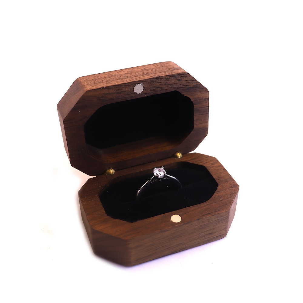 Small Rectangle Bevel Solid Wood Walnut Ring Box