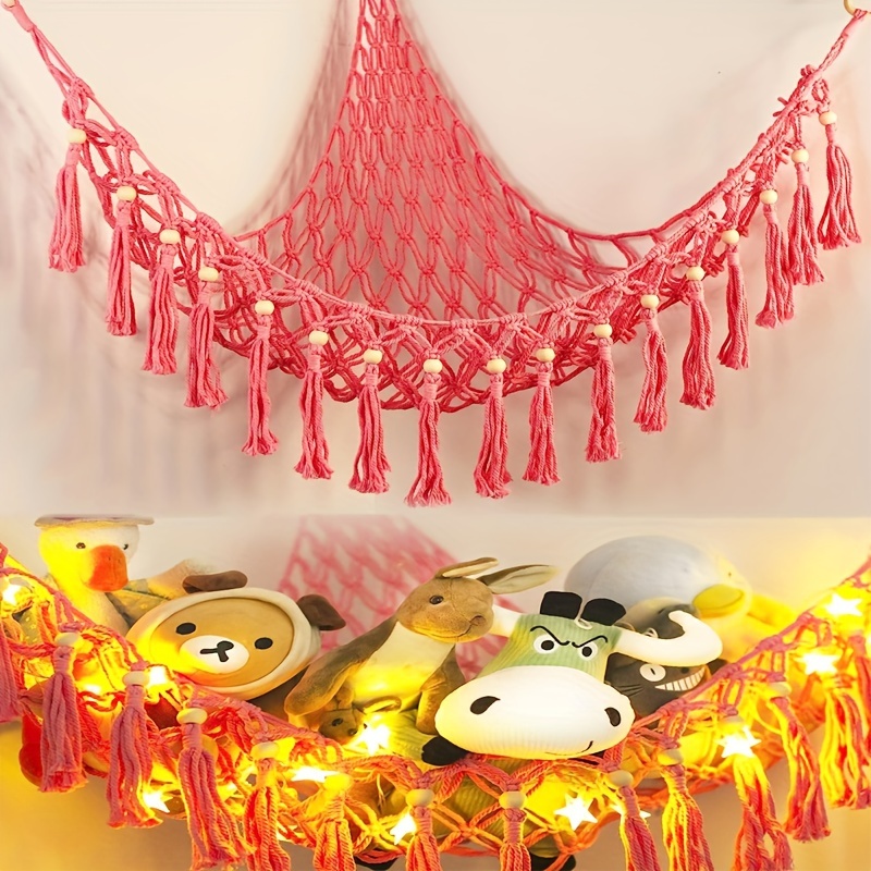Large Boho Stuffed Toys Net With Tassel Hooks Corner Hanging - Temu
