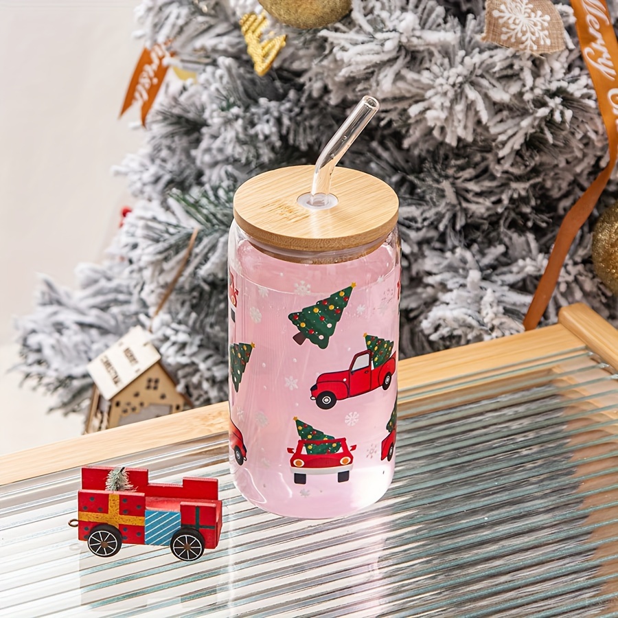 Ice Coffee Cup With Bamboo Lid And Glass Straw Santa Claus - Temu