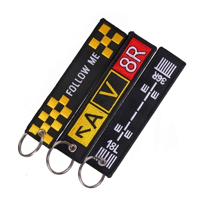 Remove Before Flight 3-pack Fashionable Polyester Embroidered Aircraft Keychains, Non-braided, - Durable Key Rings For Aviation Enthusiasts