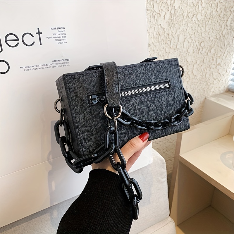 Cool Minimalist Box Bag, Trendy Chain Crossbody Bag, Mini Hard Shell Square  Purse For Street Wear - Temu Croatia