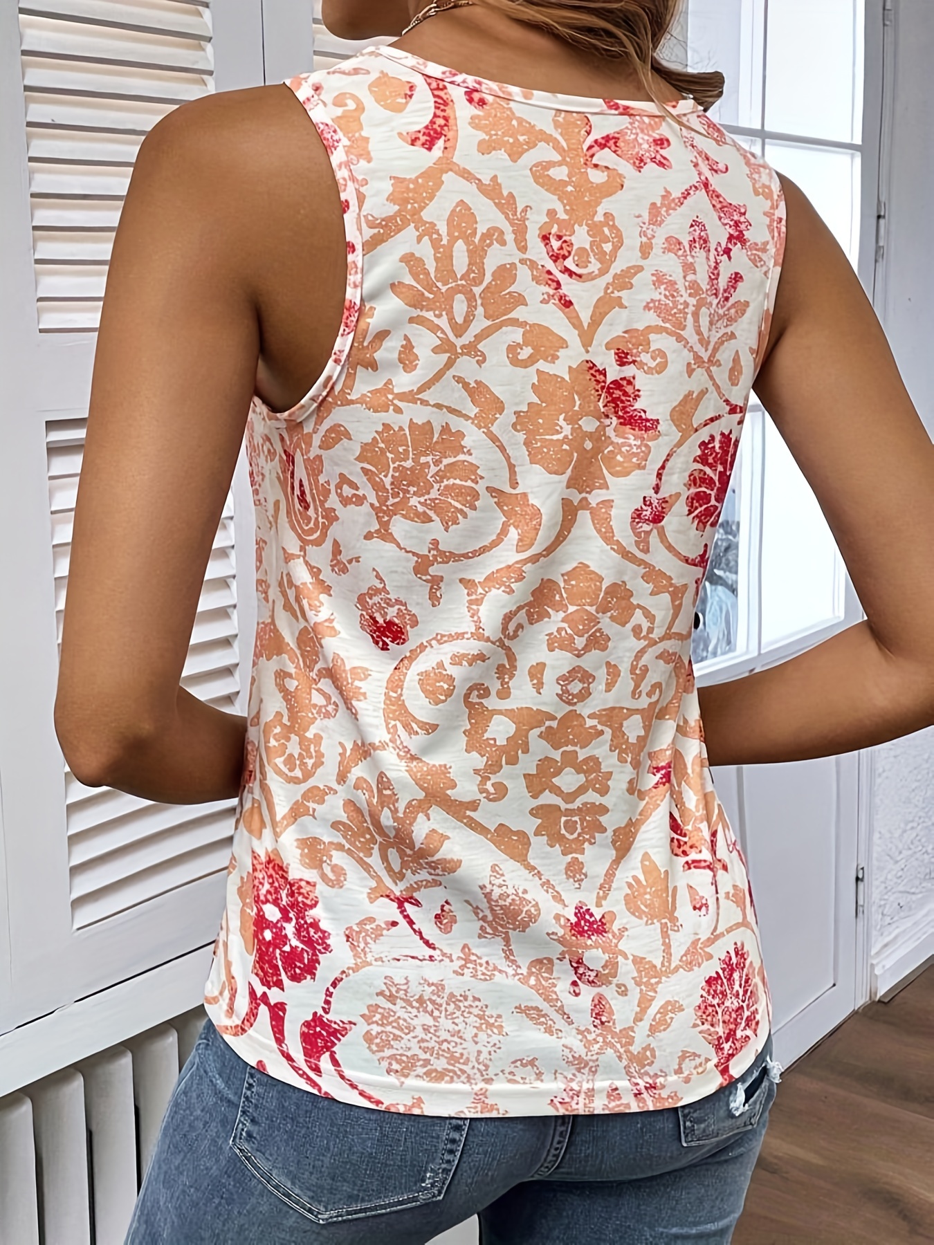 Floral Tank Top V Neck Sleeveless Casual Summer