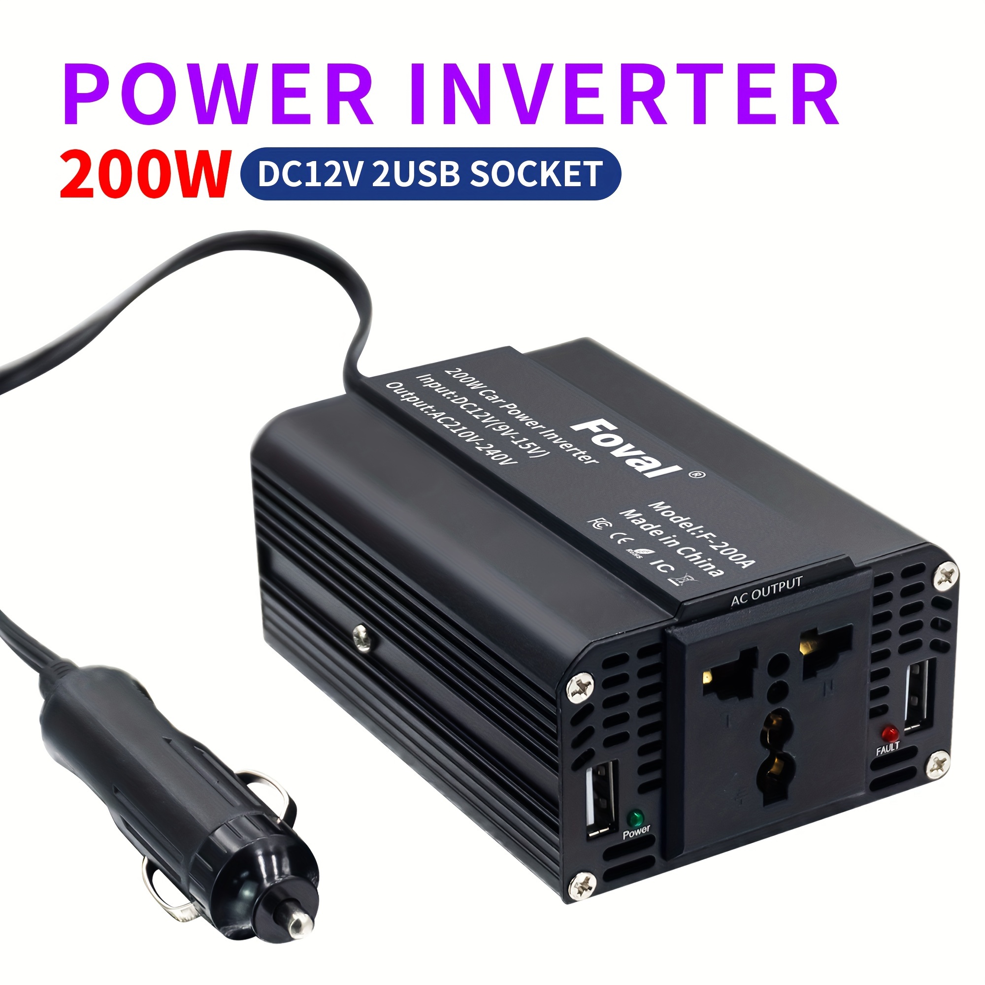 200w Voiture Puissance Allume-cigare Inverter Dc 12V à Ac 220V  Convertisseur Chargeur Adaptateur Transformateur