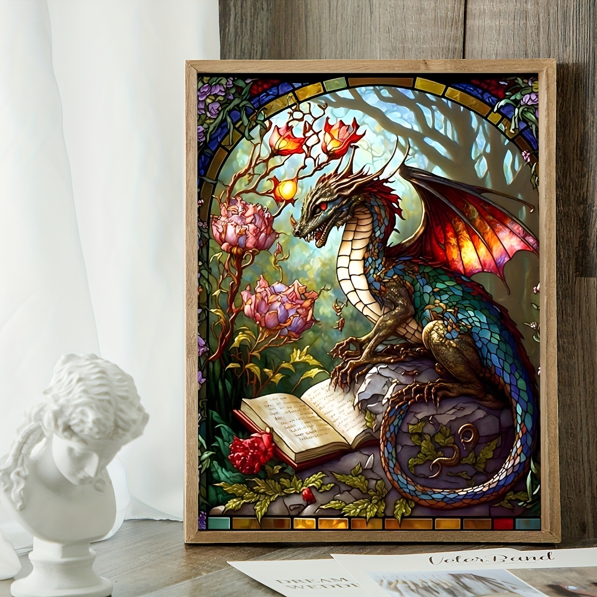Eleploi Stained Glass Dinosaur with Wingsk Diamond Painting Kits DIY 5D  Crystal Full Round Diamond Painting, Handmade Art for Living Room Home Wall