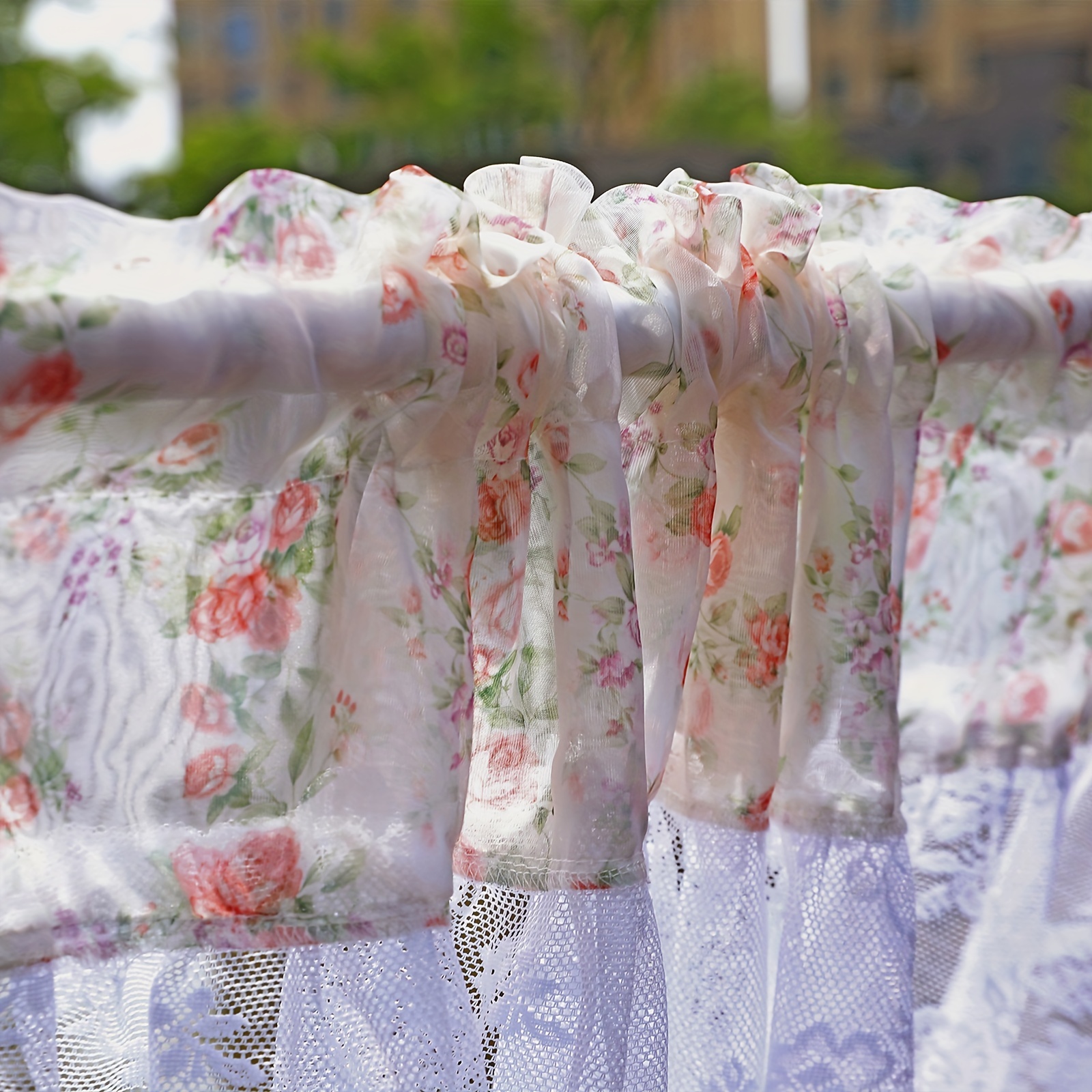 French Floral Short Curtain Romantic Kitchen Bedroom Decor Semi-Shading