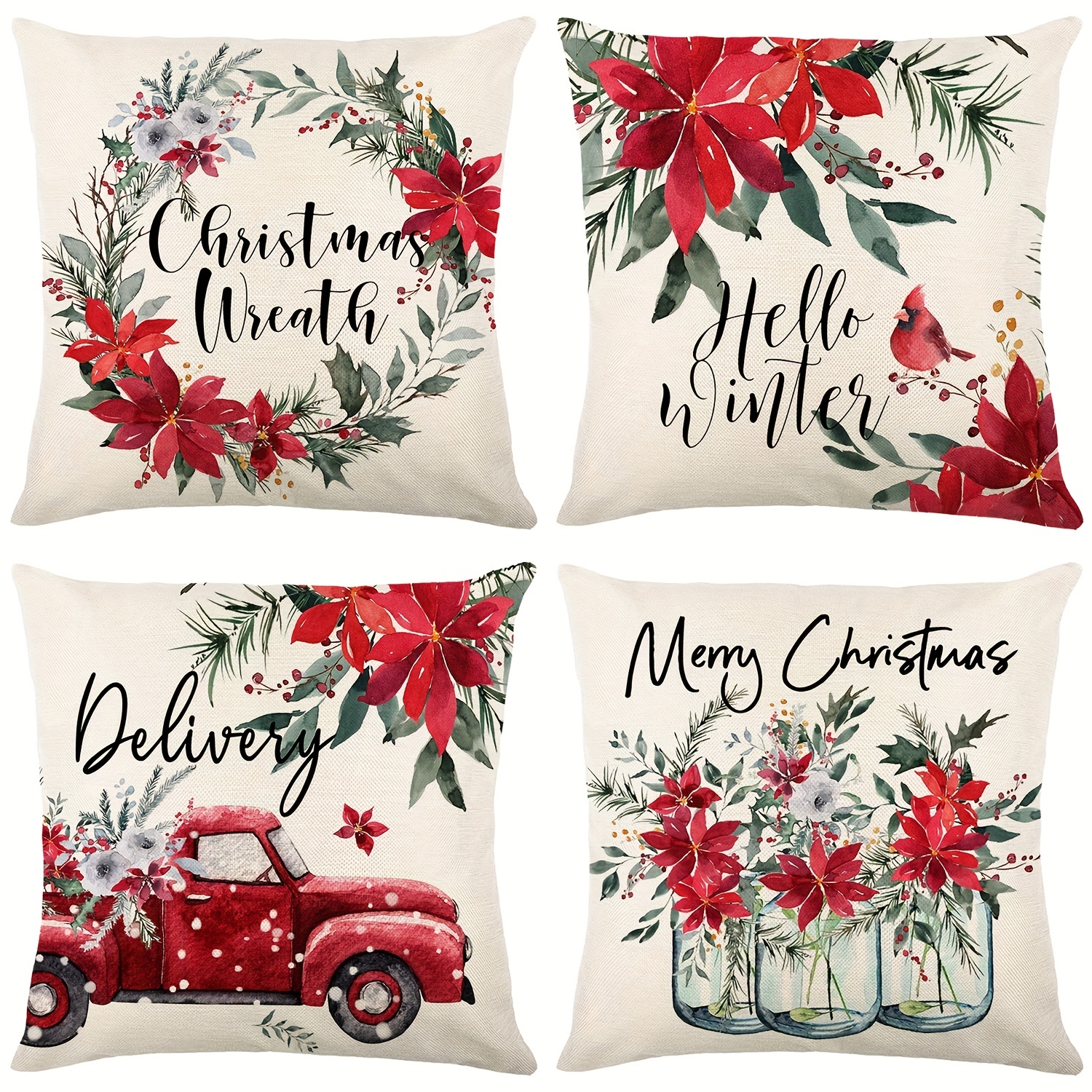 Christmas Linen Blend Throw Pillow Covers Merry Christmas - Temu