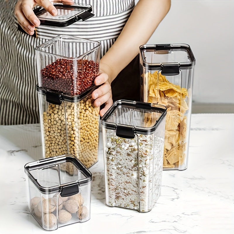 Contenedores de cocina para almacenamiento de alimentos, caja de plástico,  tarros para cereales a granel, organizadores de cocina para despensa