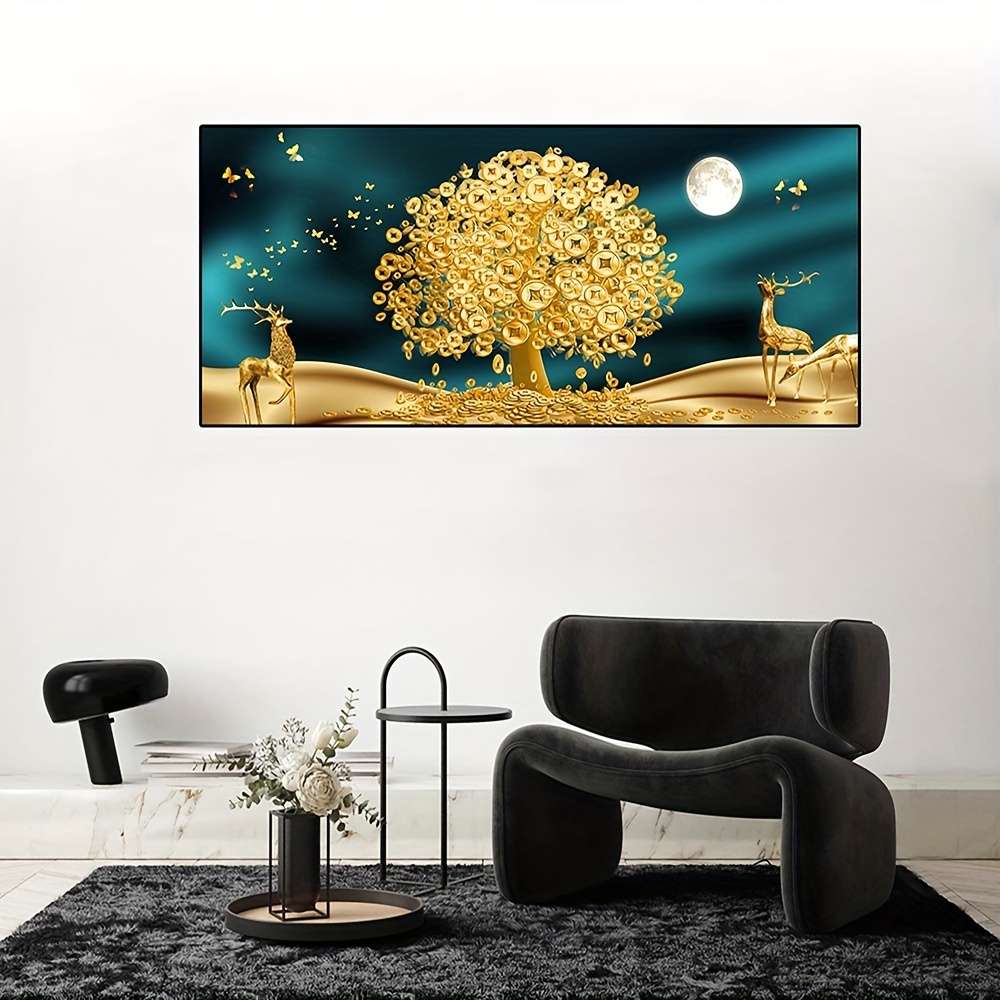 Frameless Luxury Poster Golden Cash Cow Deer Butterflies - Temu