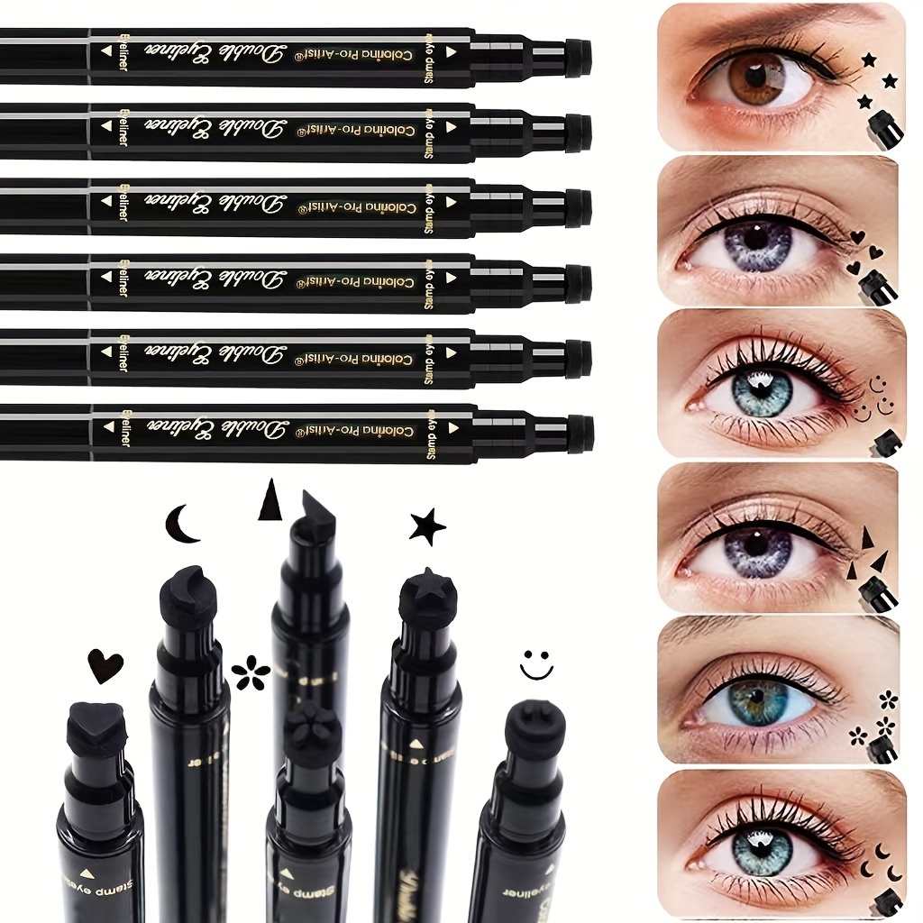 

Eyeliner Stamps Pen, 7 Pcs Eyebrow Pencil Liquid Eyeliner Pen Set, Waterproof Face Stamps With Heart/flower/moon/star/laugh Face/triangle Seal Stamp, Long Lasting Seal Eyeliner Pen