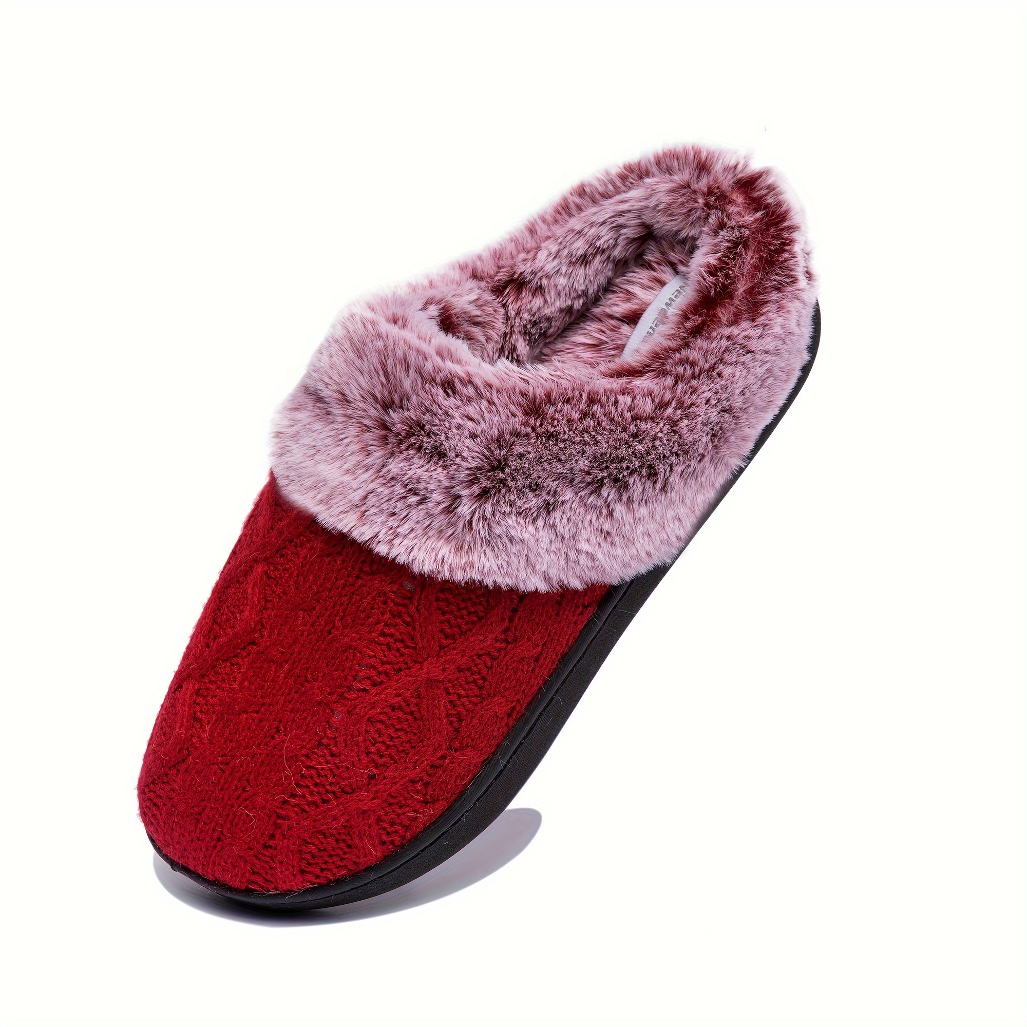 home slippers winter furry plush lined closed toe soft sole