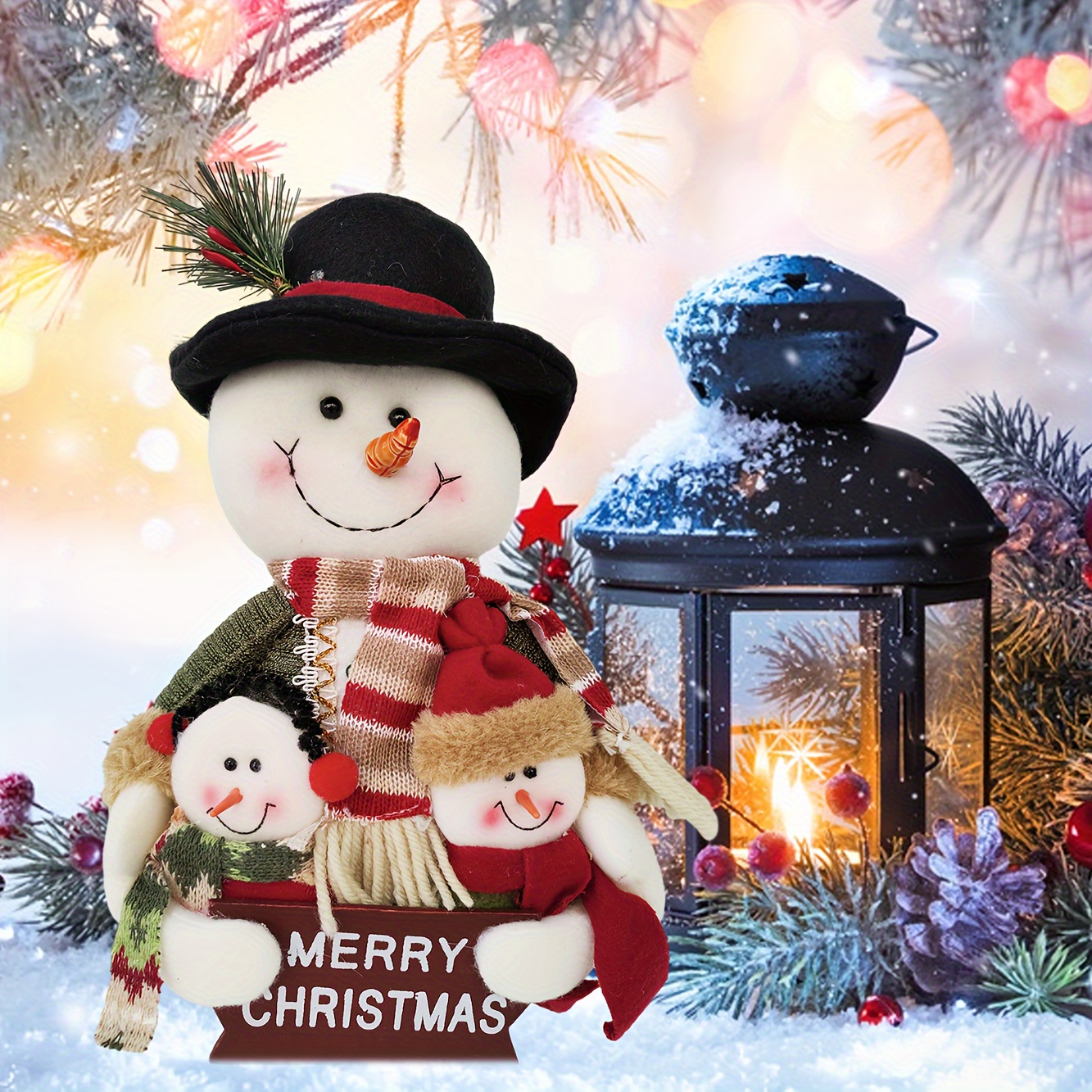 1pc Christmas Decorations Blue Fabric Snowman Doll Doll Window Set  Ornaments Outdoor Decoration, Christmas Tree Decoration, Living Room  Holiday Gifts