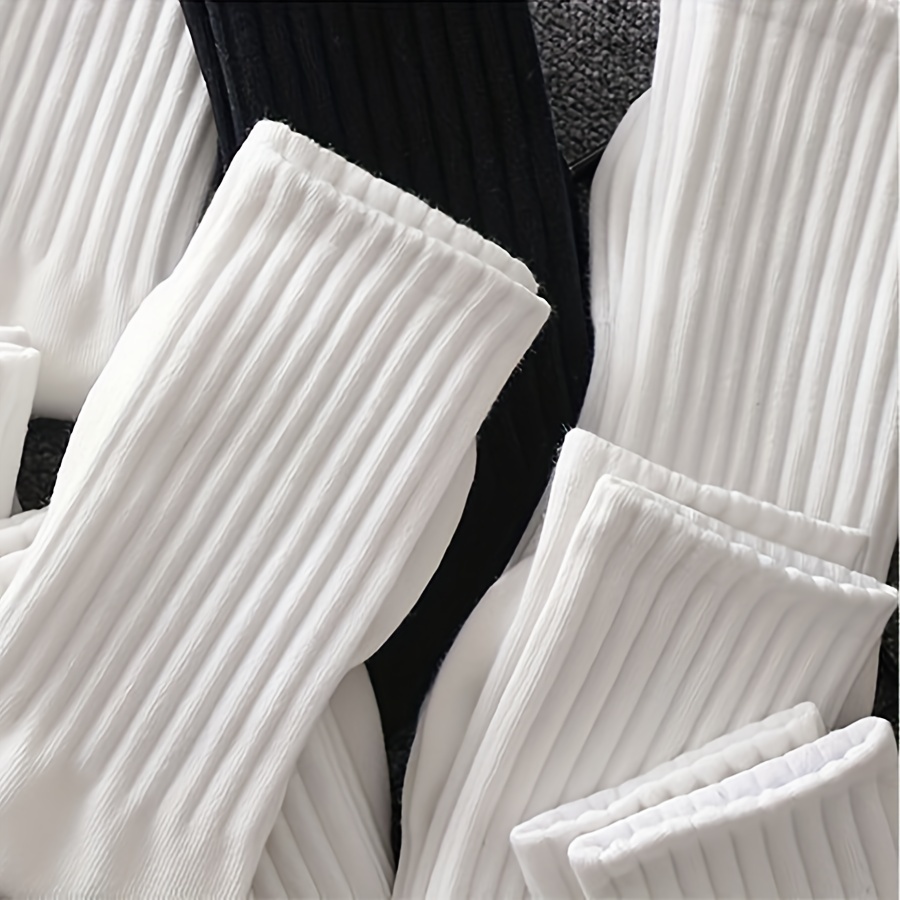 6 Pairs Solid Ribbed Socks, Comfy & Breathable Mid Tube Socks, Women's Stockings & Hosiery