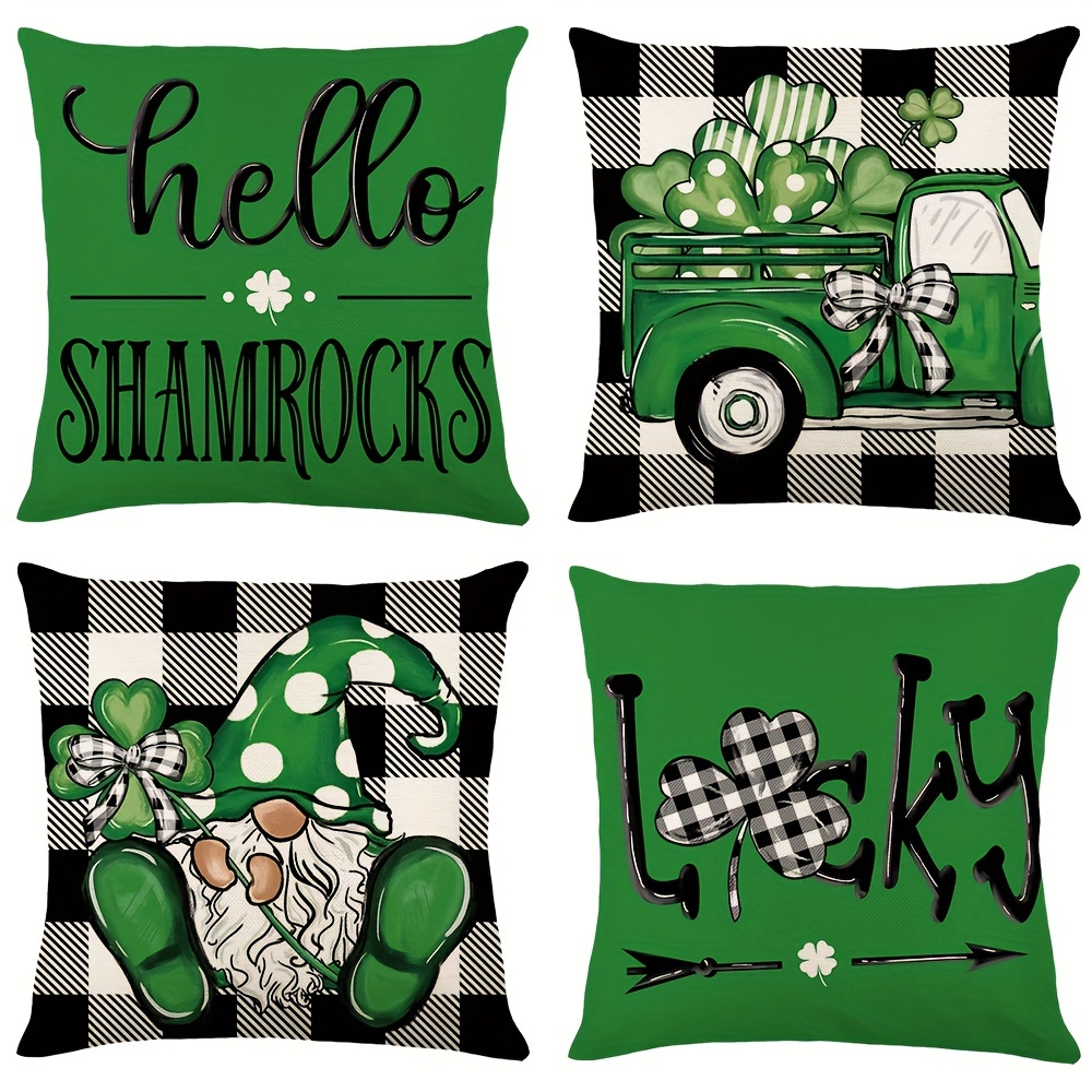 Green Throw Pillow Covers Farmhouse Polylester Linen Buffalo Plaid Truck  Lucky Blessings Decorative Pillowcase St. Patrick's Day For Sofa No Pillow  Inserts - Temu