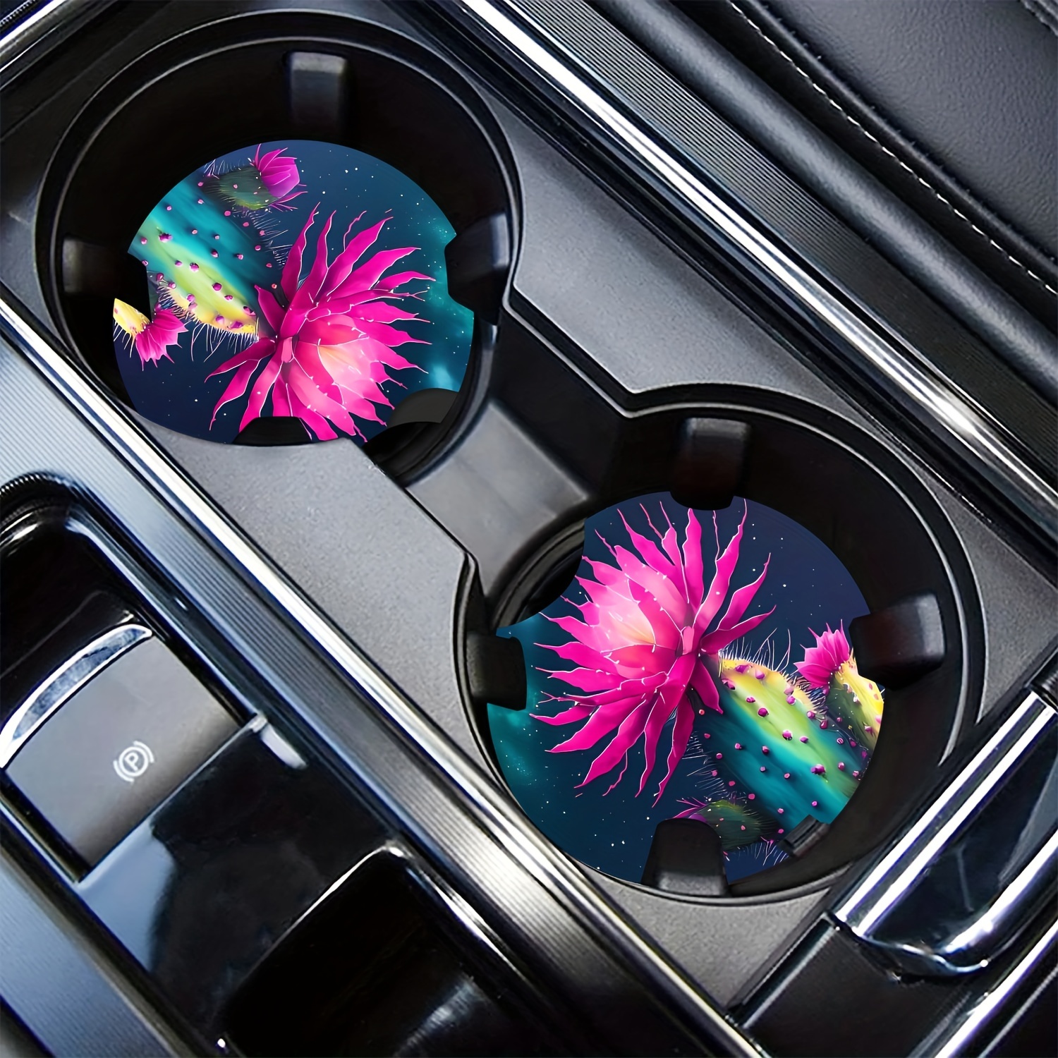 Floral Print Car Coasters 4 Pack, Absorbent Neoprene Fabric