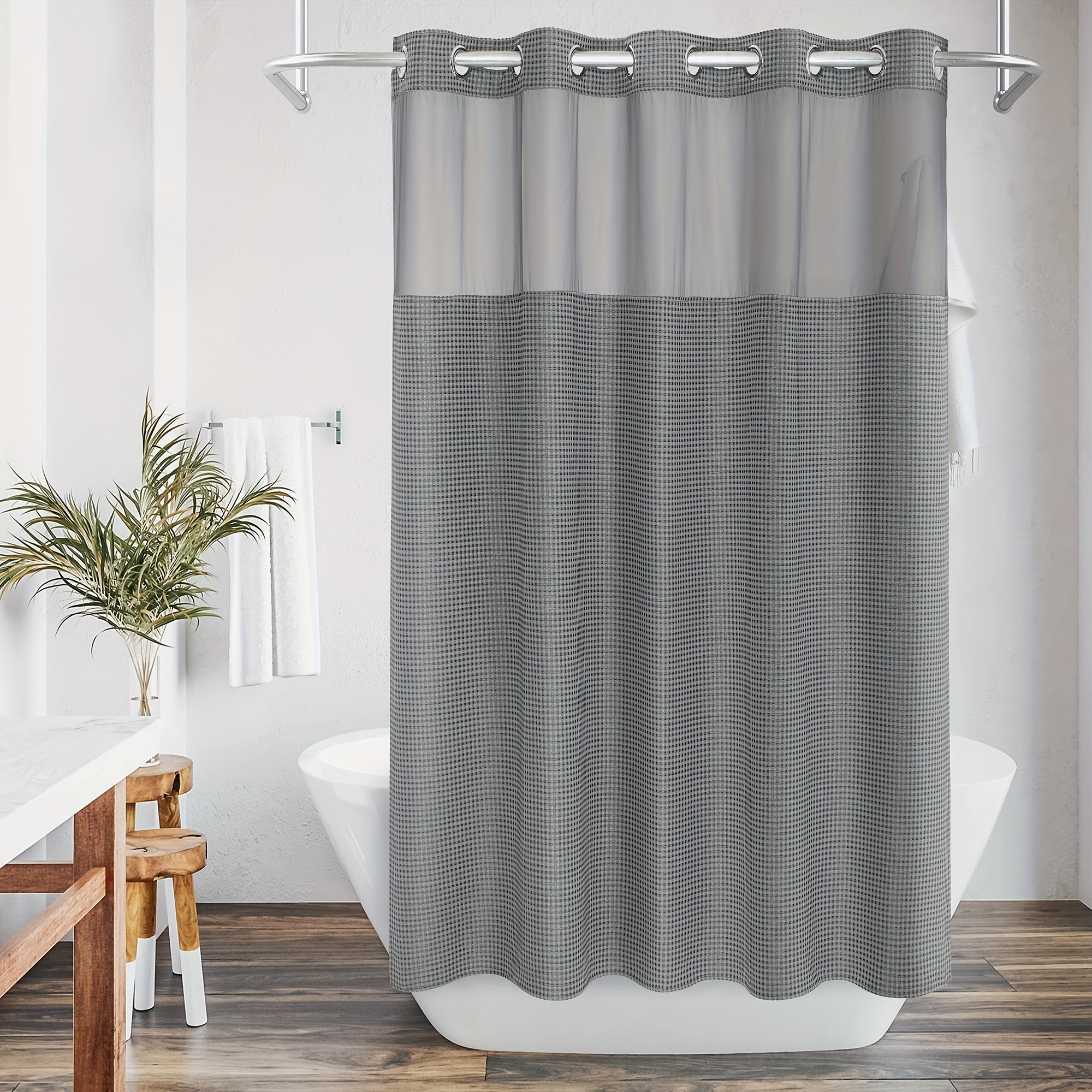 No Hooks Needed Marble Shower Curtain Snap in Fabric Liner - Temu