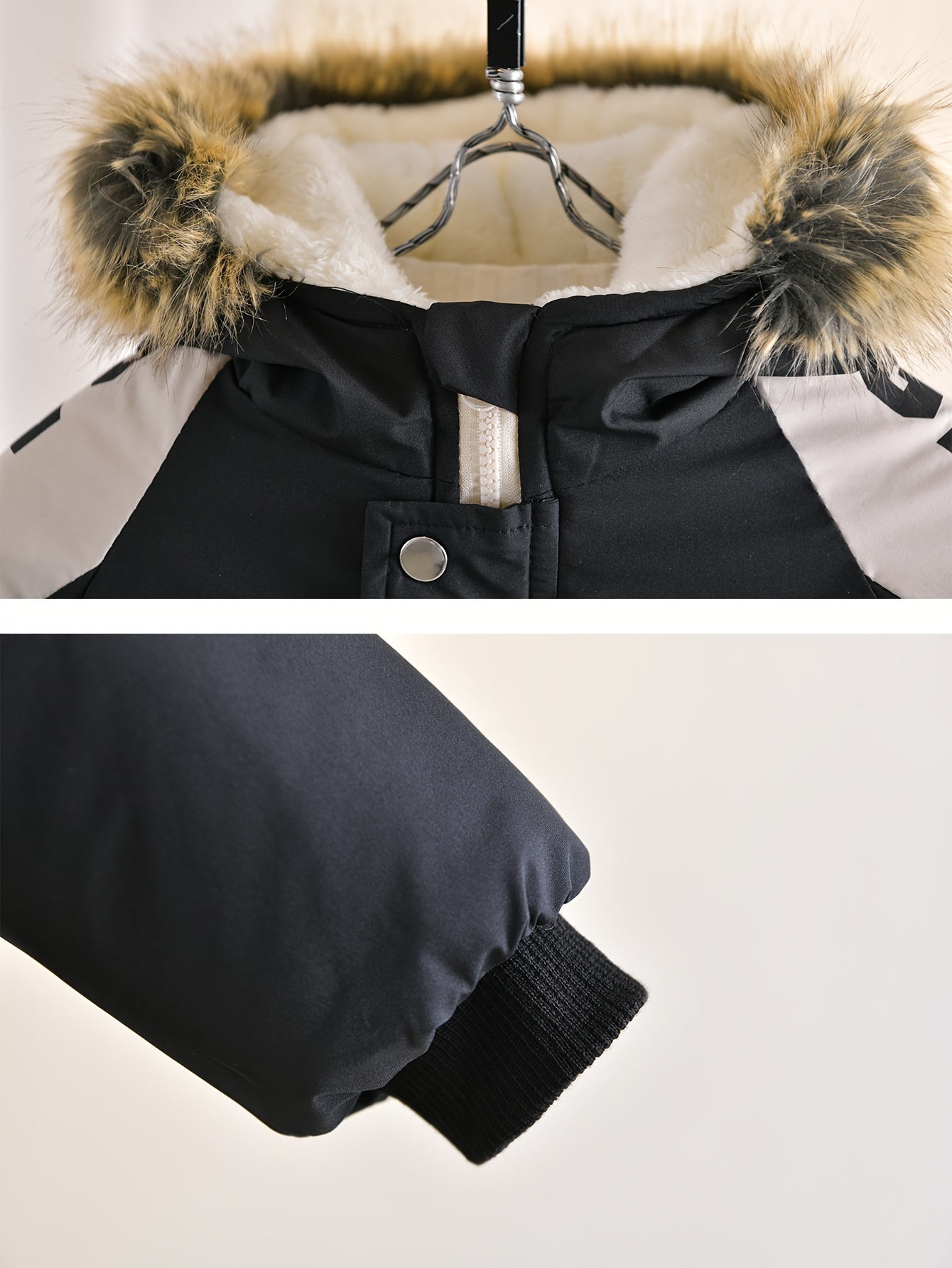 Boys' Winter Coat with Plush Hood & Faux Fur Lining - Thickened Cardigan Collar, Long Sleeve, Front Pockets, Regular Fit Casual Outerwear for Fall/Winter, Boy Winter Coat, Fall Winter Apparel, Durable Coating Finish