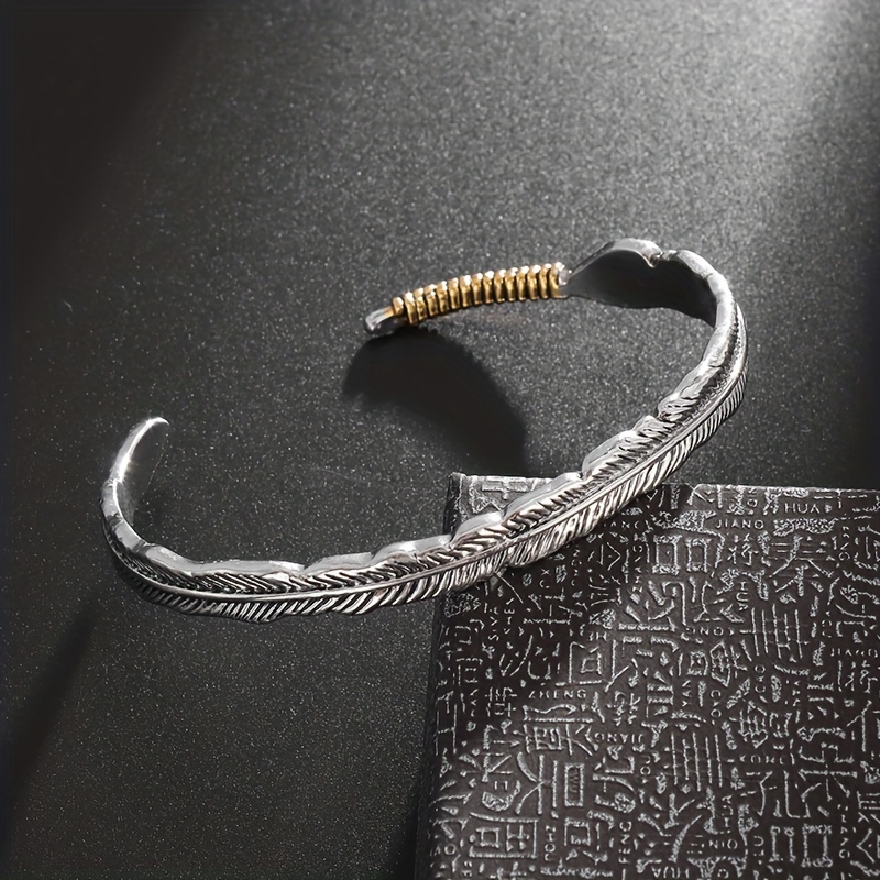 Men's Two-Tone Feather Cuff Bracelet