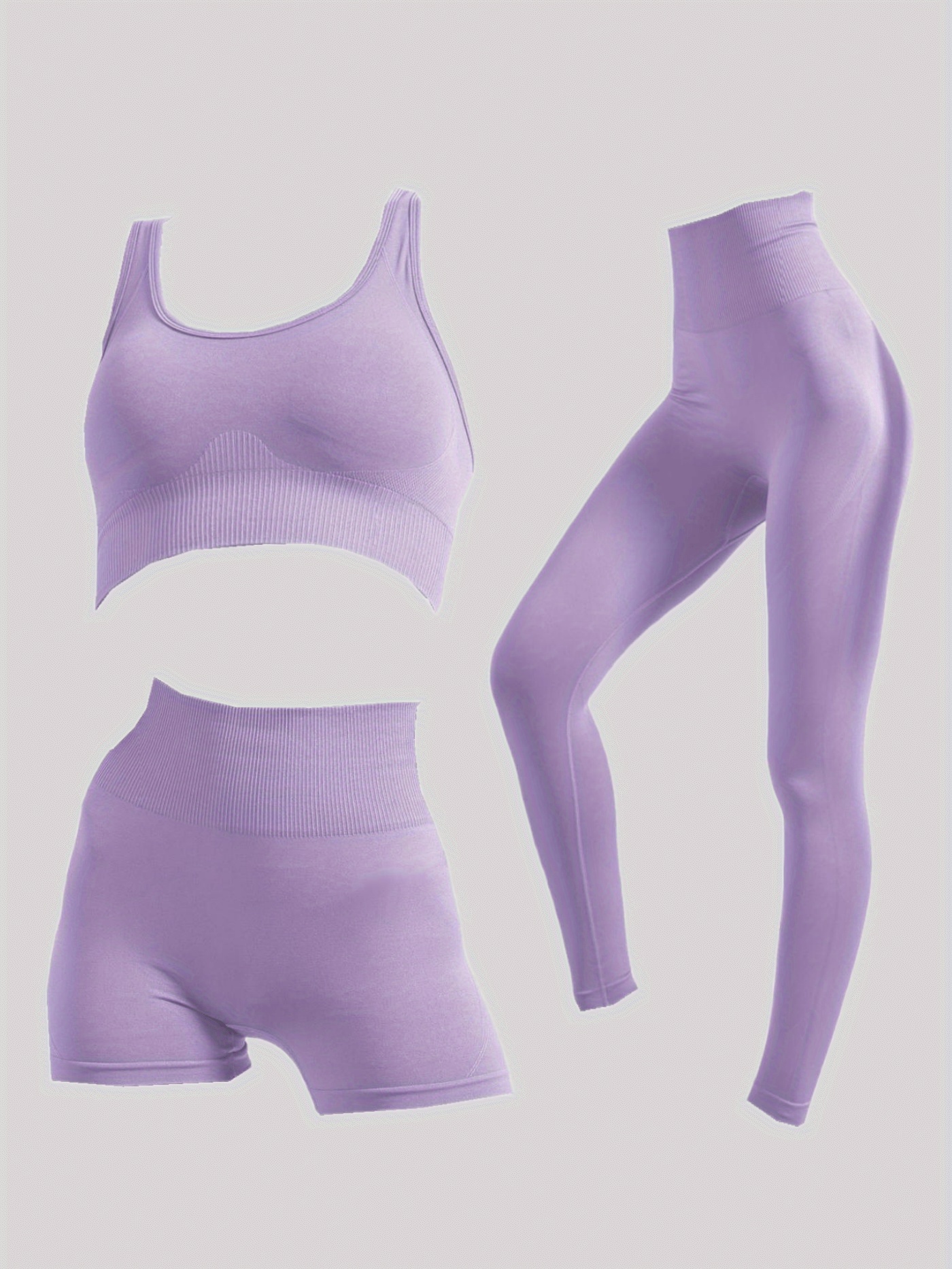 3pcs Yoga Sports Sets, Sports Bra & High Waist Cute Comfortable Elastic  Shorts & Leggings, Women's Activewear
