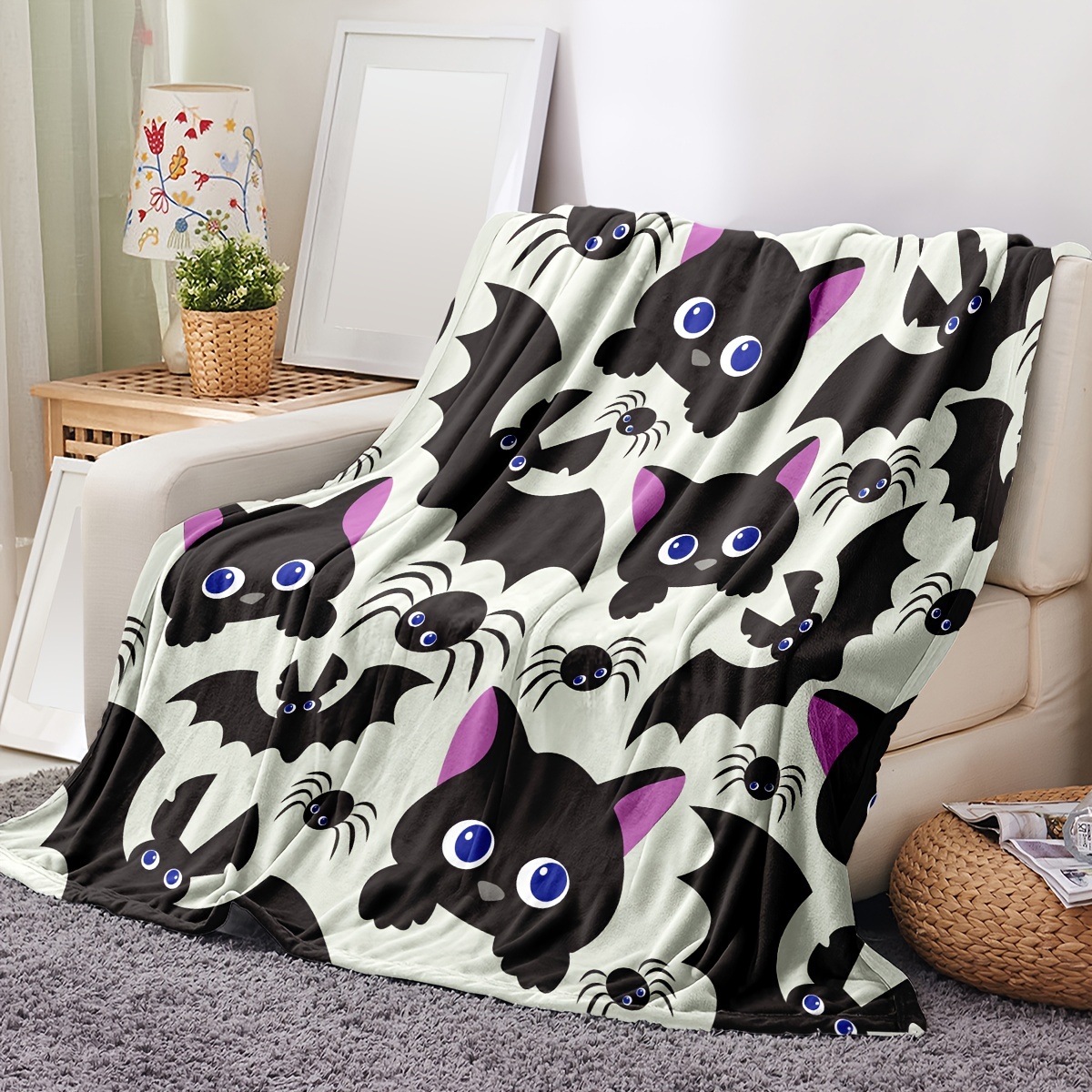 Halloween Kitty Cats 2024 Purple Throw Blanket