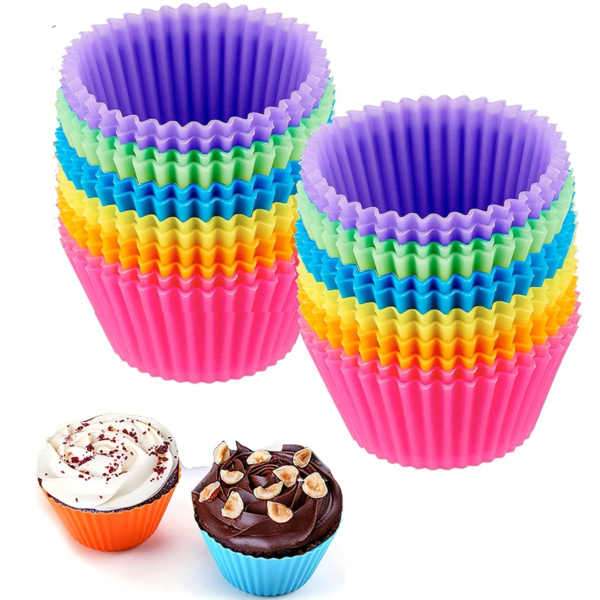 Silicone Cupcake Muffin Baking Cups Liners 36 Pack Reusable Non-Stick Cake  Molds Sets