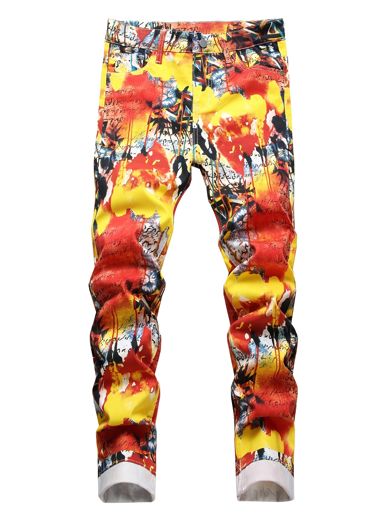 Graphic Pattern Colorful Print Slim Fit Jeans Men's Casual - Temu