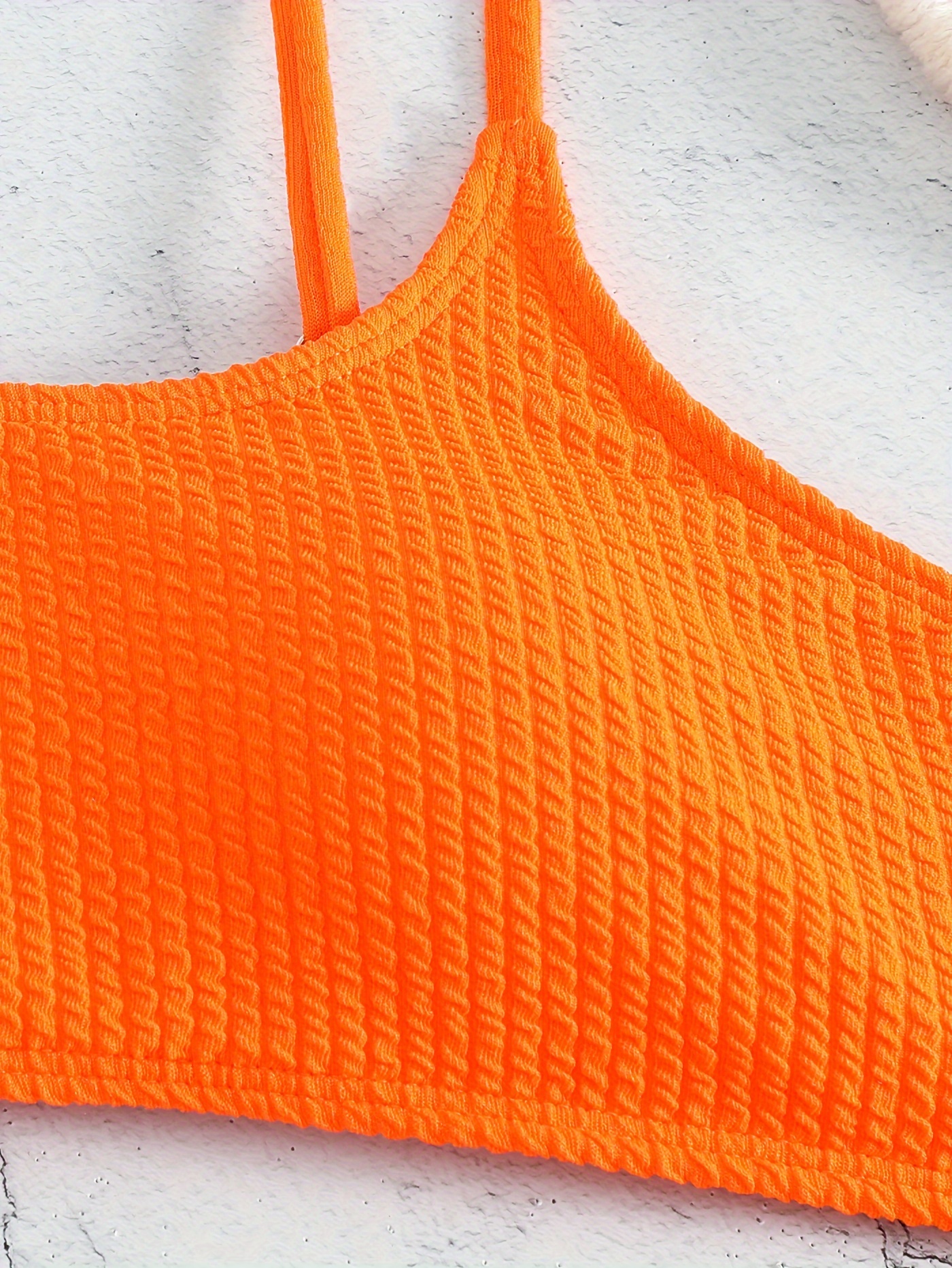 Texture Fabric Plain Orange Bikini Spaghetti Strap Stretchy - Temu