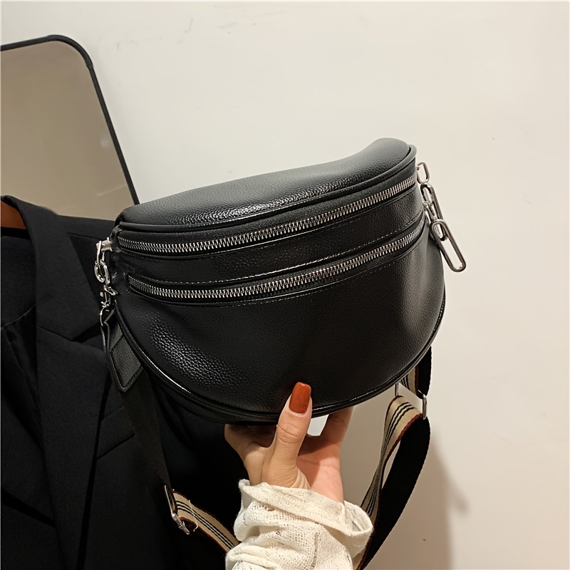 Fashion Double Zipper Fanny Pack Women s Faux Leather Temu