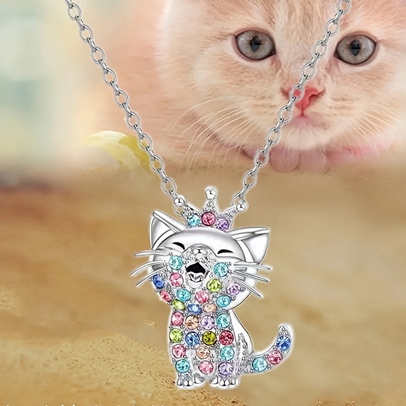 1pc Lindo Collar Colgante Gato Corona Decorada Diamantes - Temu Chile