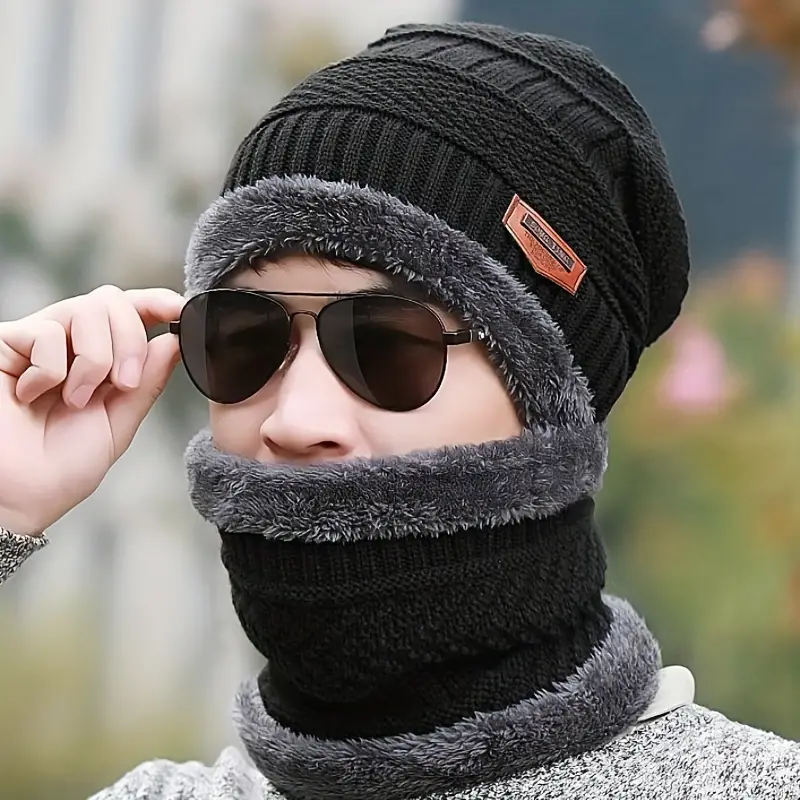 Ensemble bonnet épais unisexe + écharpe douce Bonnet chaud en hiver - Temu  France