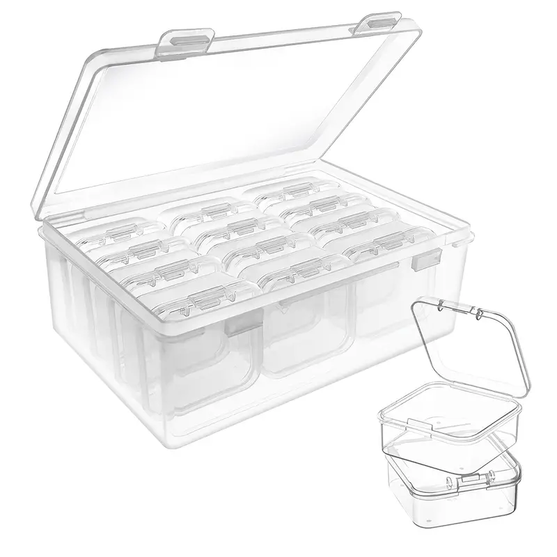 12 Pack Small Clear Storage Containers with Grid for Crafts, Jewelry, 2.5 x  5 In 843128136271