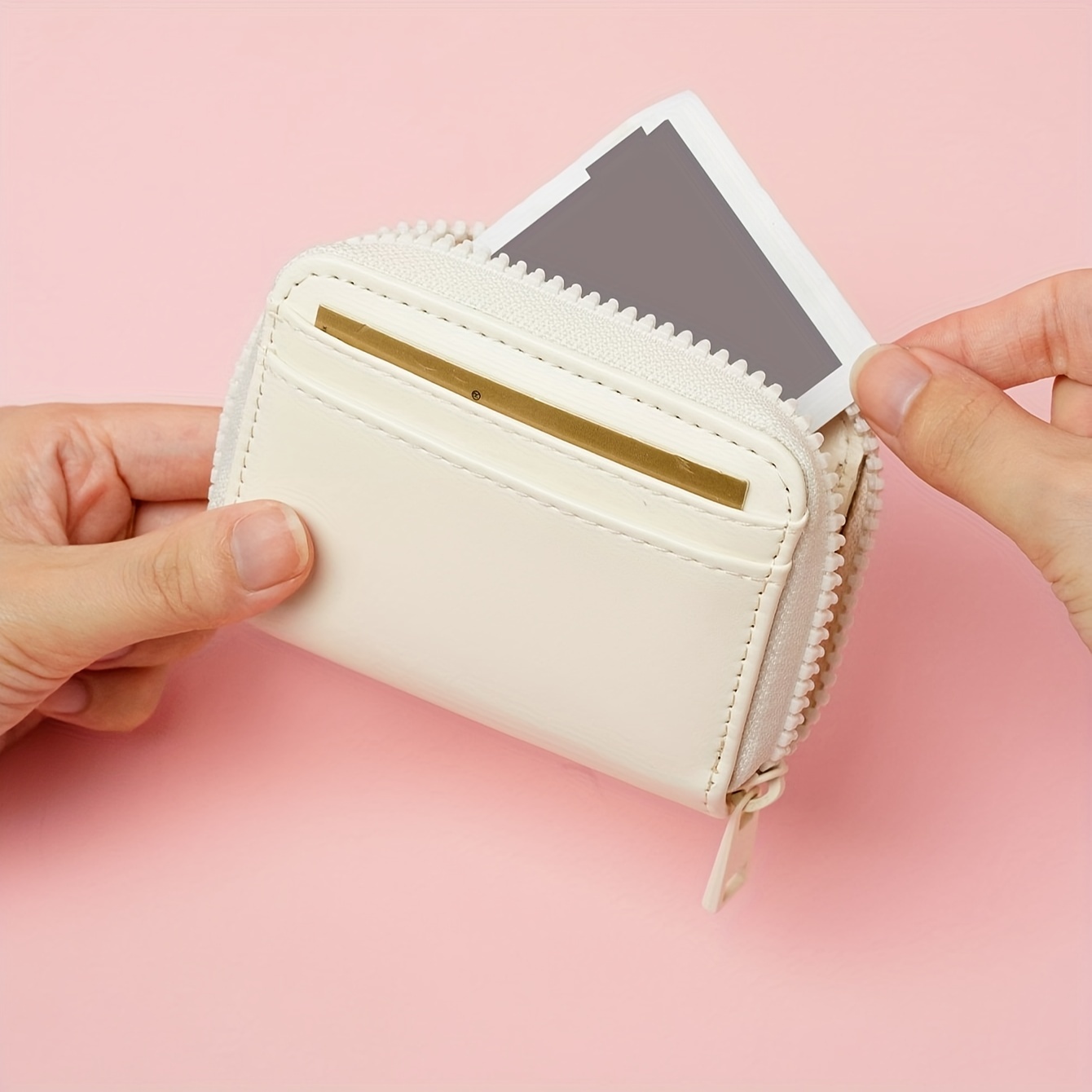 Mini Short Credit Card Holder Zipper Around Coin Purse Pu Leather