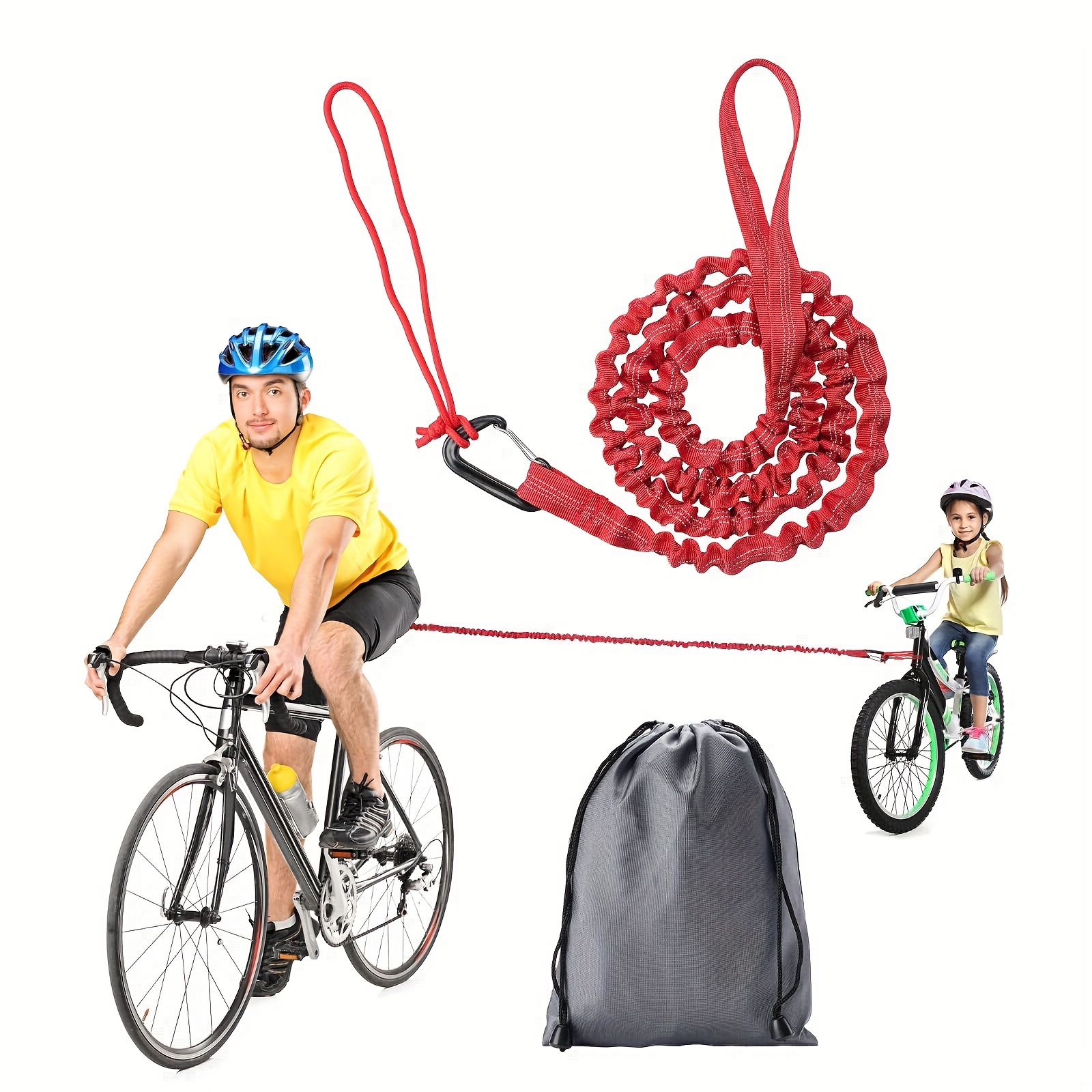 3m Fahrrad Bungee Abschleppseil für Kinder Erwachsene Radfahren Stretch  Zuggurt mit Tasche Rot