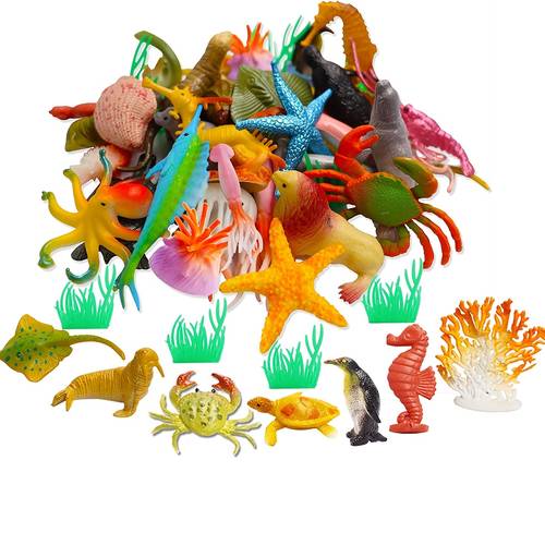 42pcs Plastic Ocean Animals Toys Small Realistic Mini Sea Creature Figure Toys Fake Under The Sea Creatures Bath Toys For Kids Toddlers Preschool Educational Birthday Party Favor Gift Halloween Treats
