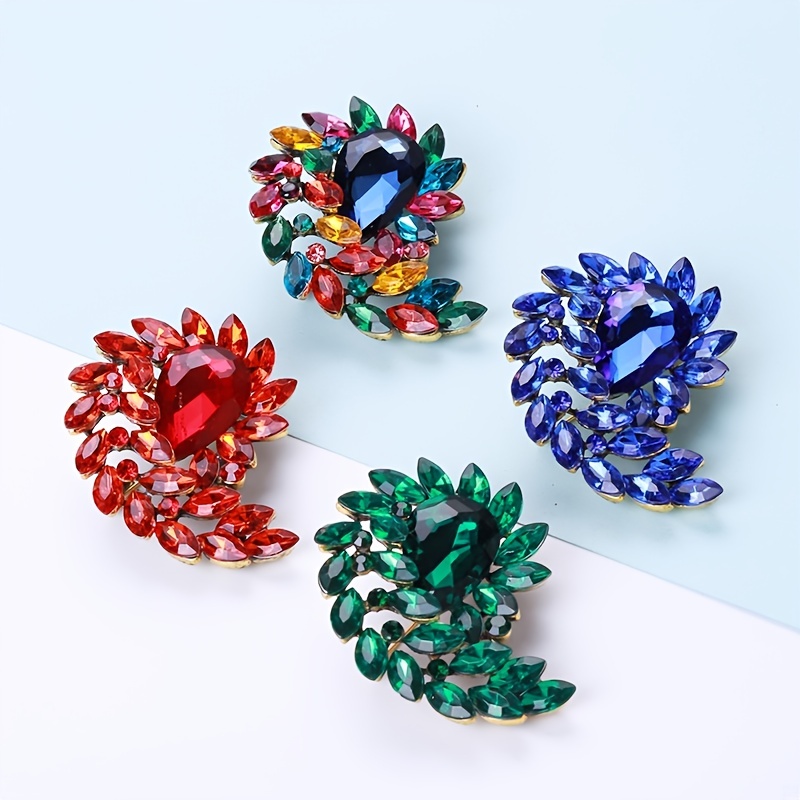 1 pc Crystal Rose Flower Brooches Pins Corsage Scarf Clips Safety