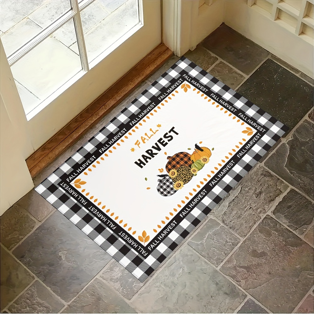 Fall Harvest Kitchen Rug Black And White Checkered Border