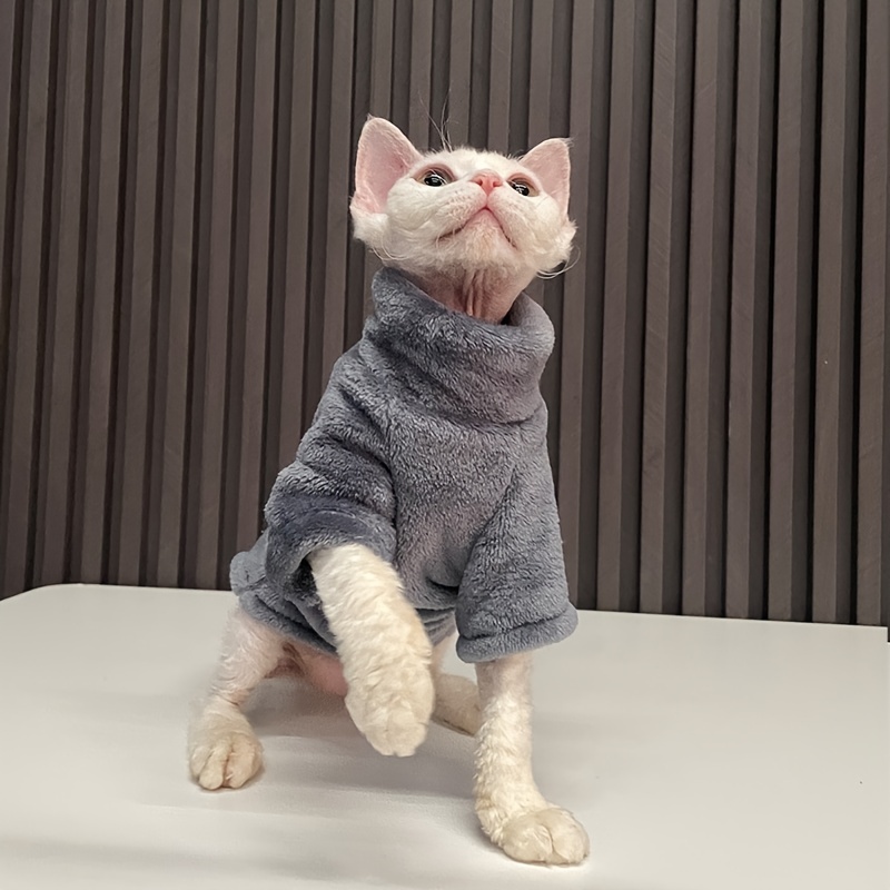 Sphynx Cat Clothes Winter Warm Faux Fur Sweater Outfit, Fashion High Collar Coat for Cats Pajamas for Cats and Small Dogs Apparel, Hairless Cat