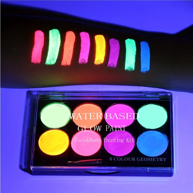 Glow Uv Black Light Face Paint, 8 Bright Colors Neon Fluorescent Body Paint  Palette, Water Activated Eyeliner, Water Based Makeup Glow In The Dark  Halloween Washable Body Paint - Temu United Arab Emirates